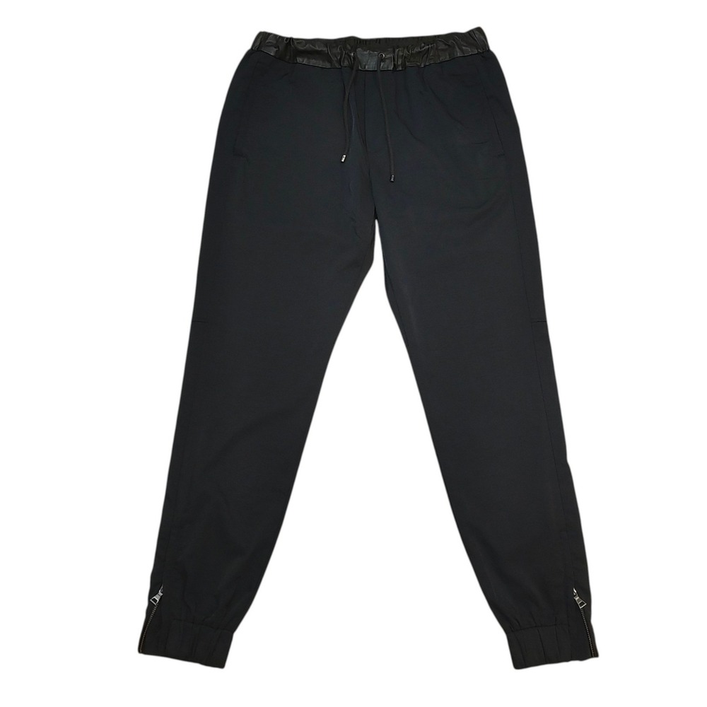 Vince Black Nylon Tech Joggers Pants Pull On Drawstring Ankle Zip Utility Size M